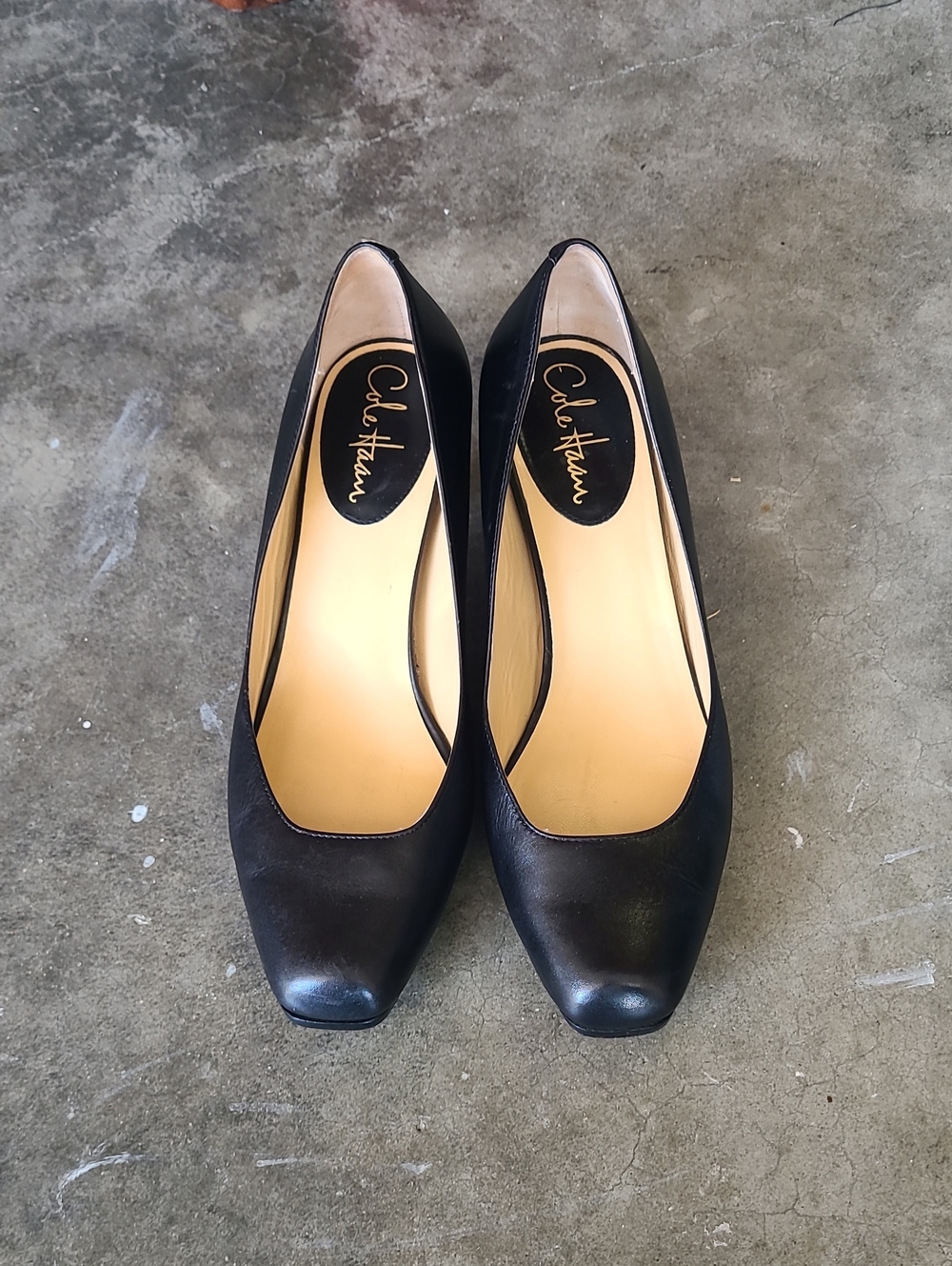 Cole Haan Women's Black Leather Square-Toe Heels